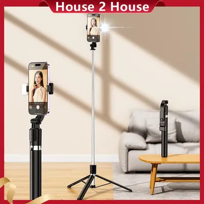 Produktbild von BT Selfie-Stick mit Fuelllicht, 1,7 m, ausziehbares tragbares Stativ, Universal-Stativstaender mit Fernausloeser, drehbare Telefonklemme fuer Selfies, Fotografie, Live-Streaming