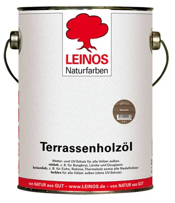 Produktbild von LEINOS Terrassenholzöl 236 | 2,5 Liter | Farbton: bräunlich Hochwertiges Holzöl für außen | Für Terrassen, Zäune, Kinderspielgeräte | Tiefer Holzschutz & leichte Anwendung
