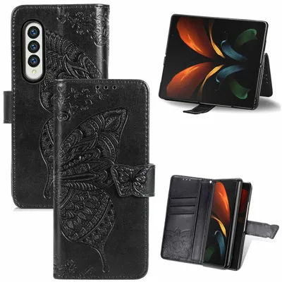Image de Étui de protection pour Samsung Galaxy Z Fold3 5G, type portefeuille, coque 360°, étui noir