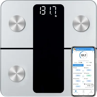 Produktbild von MODFU Körperfettwaage mit App LCD Digitale Personenwaage Smart Bluetooth Körperwaage für iOS & Android Digital Körperanalysewaage Waage Weiß