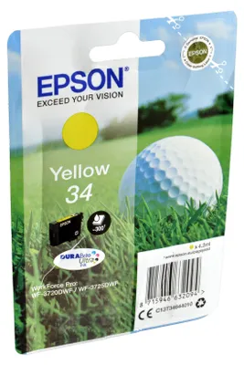 Produktbild von Epson Golf ball 34 Golfball DURABrite Ultra Single Yellow Tinte, Standardertrag, Gelb, Tinte auf Pigmentbasis, 4,2 ml, 1 Stück(e), 300 Seiten