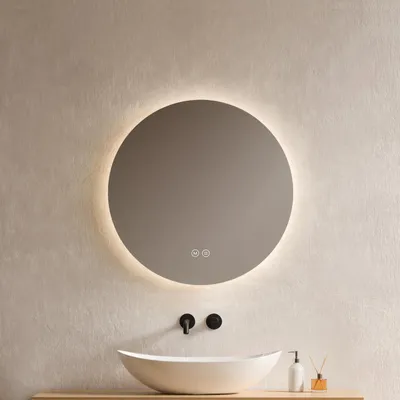 Immagine prodotto di Specchio da bagno a LED EMKE, rotondo da 50 cm, con illuminazione, 3 tonalità di luce (3000-6500 K: bianco freddo, bianco neutro, bianco caldo), dimmerabile