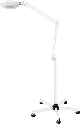 Image de Lampe loupe sur pied à LED - Grossissement 5x - Bras articulé flexible - Socle mobile à 5 roulettes - 2400 lumens - Blanc