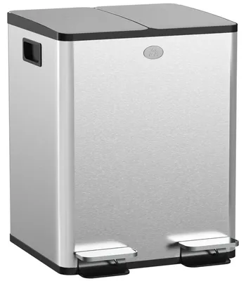 Produktbild von 2 x 20 L Doppelmülleimer, Pedalöffnung, leicht zu reinigen, Edelstahl, Kunststoff, Silber