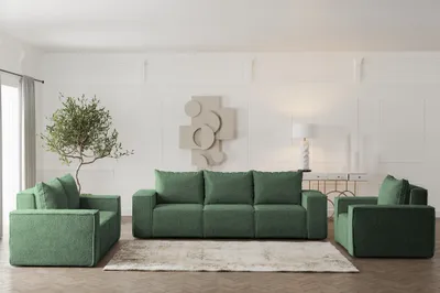 Produktbild von Sofaset Designersofa ESTELLE 3-2-1 mit Schlaffunktion Stoff Abriamo Grün