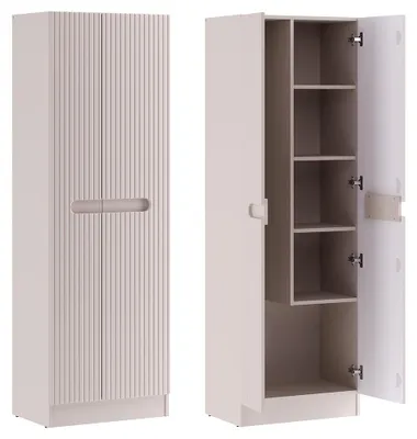Produktbild von Badezimmer Hochschrank mit 60 cm Breite in Beige, 2 Türen, geringe Tiefe - NEWPORT-56-CASHMERE