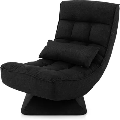 Produktbild von GOPLUS Bodenstuhl drehbar, klappbarer Bodensessel mit Verstellbarer Rückenlehne & Lendenkissen, Meditationsstuhl mit Polyesterbezug für Wohnzimmer & Schlafzimmer (Schwarz)