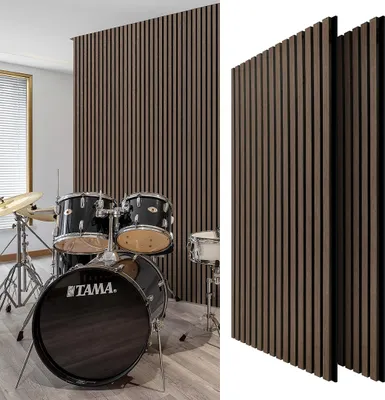 Immagine prodotto di Eikuavons, pannello acustico autoadesivo, 120x60 cm, noce, pannello a parete in feltro MDF, 1 pezzo