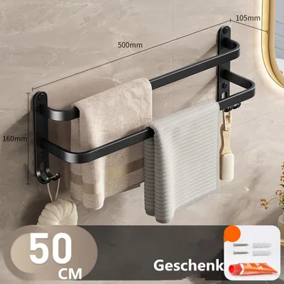 Produktbild von Handtuchhalter Bad,Handtuchstange Ohne Bohren,Handtuchhalter Wandmontage,Badetuchhalter mit 2 Haken,Handtuchhalter für Bad Küche Toilette,50cm