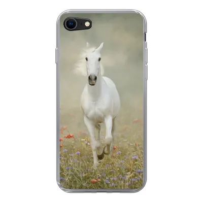 Produktbild von MuchoWow® Handyhülle Schutzhülle Hülle für iPhone 8 Pferd - Stoff - Blumen Silikon Softcase Handy Hülle - Schutzhaube