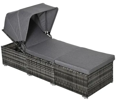 Produktbild von Outsunny Sonnenliege aus Polyrattan mit Sonnendach Gartenliege verstellbar Grau