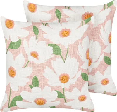 Produktbild von BELIANI 2-teiliges Kissen-Set aus Baumwolle Rosa 45 x 45 cm florals Muster handgefertigt abnehmbarer Bezug mit Boho Füllung