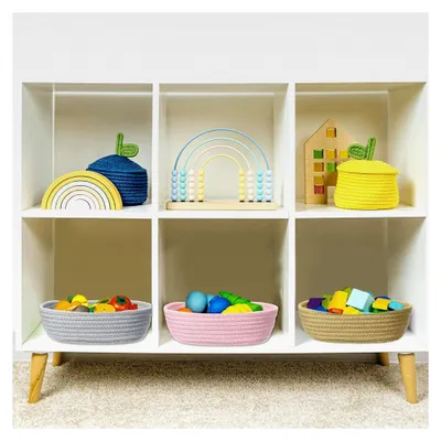 Produktbild von Grau geflochtener Baumwollseil Aufbewahrungskorb für Regal und Schrank, oval 10,3 x 3,2