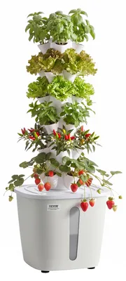 Image de Tour hydroponique VEVOR, 30 modules, Hydrotower à 6 niveaux, kit de culture hydroponique avecvia application, réservoir d'eau de 20 litres et pompe, tour hydroponique, culture hydroponique pour herbes aromatiques, fruits et légumes