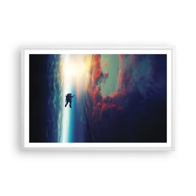 Produktbild von Gerahmtes Poster - Weißer Rahmen - Kosmos Astronaut Planet - 91,5x61 cm - Wand Bild - Wanddeko - Wandbilder - Kunstposter - Wandposter - Bilderrahmen - Bilder - Kunstdruck - P2WAA91x61-5049