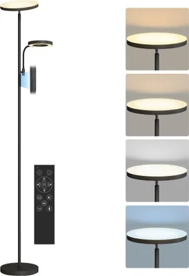 Image de HOMCOM Lampadaire LED 42W lampadaires sur pied salon dimmable 2700K-6500K lampe sur pied avec 4 couleurs variation continue, 4 modes scène, télécommande et contrôle tactile, fonction mémoire, noir