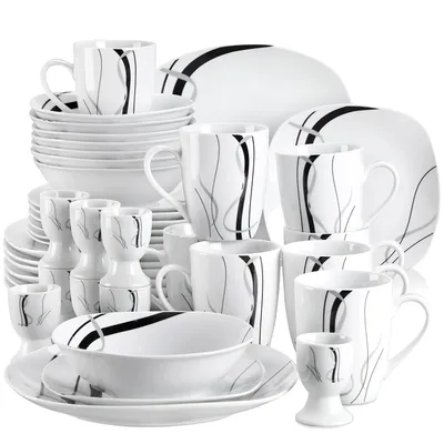 Obrázok produktu pre Porcelánová súprava riadu, 20-dielna, elegantný dizajn s čiernym pruhom , 40 DIELOV