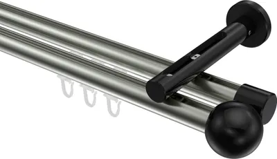 Produktbild von Interdeco Innenlaufstange / Gardinenstange mit Innenlauf Edelstahl-Optik / Schwarz, Typ Siteno Luino (Kugel), 20 mm Ø 2-läufig, 200 cm
