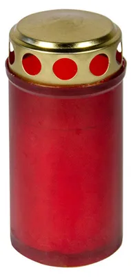 Zdjęcie produktu dla Świeczka nagrobna czerwona ze złotą pokrywką 12 cm 120 g