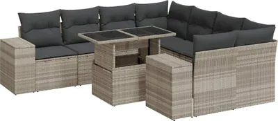 Immagine prodotto di vidaXL Set di divani da giardino 9 pezzi con cuscini in rattan grigio chiaro