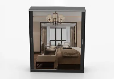 Produktbild von Schwebetürenschrank Kleiderschrank Schrank KIOTO M 180 cm Schwarz mit Spiegel, 2-türig, Schlafzimmer