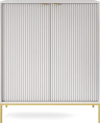 Produktbild von DomoHome Hochgeriffelte Kommode NOVA – 2 Türen Highboard mit Goldgriffen Farbe: Grau Glamour Highboard auf Goldbeinen 125x104x39cm - Elegantes Möbelstück für Wohnzimmer