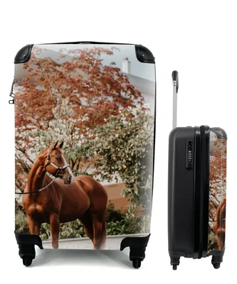 Produktbild von MuchoWow® Koffer Handgepäck Trolley Rollkoffer Kleine Reisekoffer mit 4 Rollen - Pferd - Baum - Halfter - Cabin Size < 55x40x23 cm & 55x40x20 cm - Kinderkoffer - Kabinenkoffer - Boardgepäck - Reise-Box - Reisekoffer - Reisegepäck - Koffer mit Bild - Trolley für Kinder