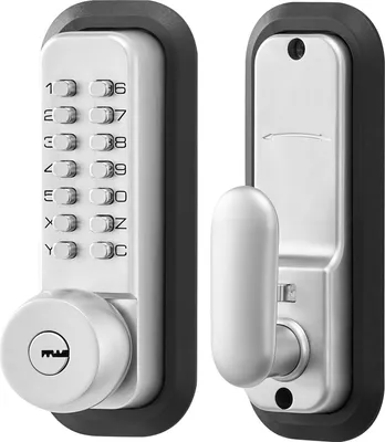Immagine prodotto di SucceBuy Serratura meccanica con tastiera su un lato (codice da 4 a 7 cifre), serratura senza chiave con chiave, pomello girevole e chiusura automatica, adatta per porte d'ingresso e garage, argento