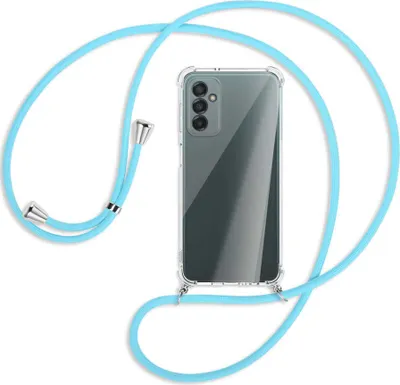 Produktbild von Handykette Backcover-Schutzhülle mit Band (Metall silberfarben) für Samsung Galaxy M23 - himmelblau