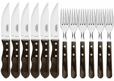 Produktbild von Tramontina JUMBO Steakbesteck Set, 12-tlg., Steakmesser, Steakgabel, Messer, Gabel, Edelstahl / Holz, 29899-239