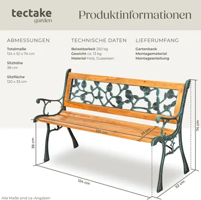 Produktbild von Gartenbank Marina 2-Sitzer 124 x 52 x 74 cm