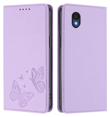 Produktbild von Lederhülle für TCL 201, Schmetterling Prägung Leder Brieftasche Schutzhülle mit Ständer Violett