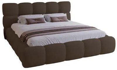 Image de Lit rembourré 140x200 avec  coffre de rangement Lucca - lit double bouclé, sommier à lattes, mousse épaisse marron