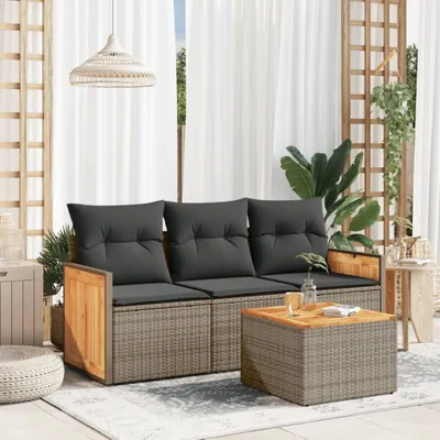 Produktbild von Design 4-tlg. Garten-Sofagarnitur mit Kissen Grau Poly Rattan, Gartenmöbel-Sets 2024 Neu