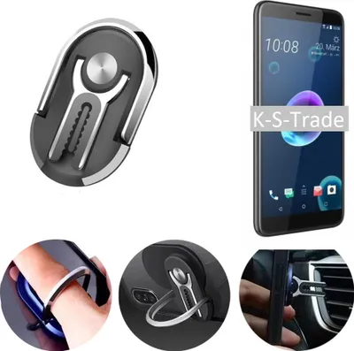 Produktbild von K-S-Trade 3in1 Smartphone-Ring Handy-Ring kompatibel mit HTC Desire 12 Fingerhalterung  Handyring Tischständer Lüftungsgitter-Halterung Tisch
