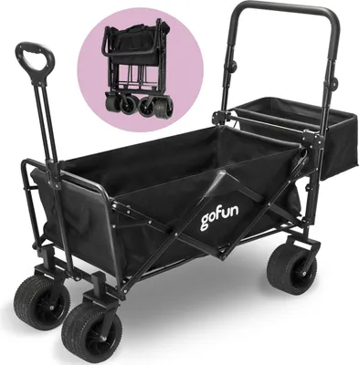 A black folding wagon with a small inset image showing it folded.