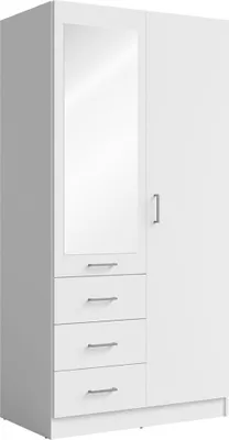 Image de Armoire KALISTA 101 cm blanc mat avec miroir et 3 tiroirs – 2 portes battantes