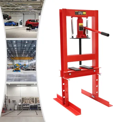 Zdjęcie produktu dla Prasa hydrauliczna – prasa warsztatowa typu H – ręczna 6 t – skok 125–130 mm – odległość robocza 0–28 cm – głowica 40×14 cm
