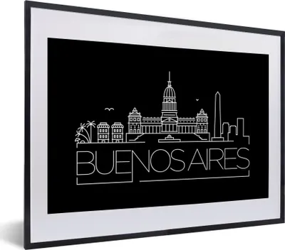Produktbild von MuchoWow® MuchoWow® Gerahmtes Poster Skyline von Buenos Aires" auf schwarzem Hintergrund 40x30 cm - Poster mit zchwarzem Bilderrahmen - Bilderrahmen - Poster im Rahmen