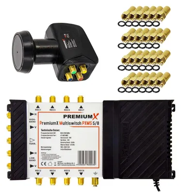 Produktbild von PremiumX Multischalter Set 5/8 Multiswitch SAT Quattro LNB 24x F-Stecker