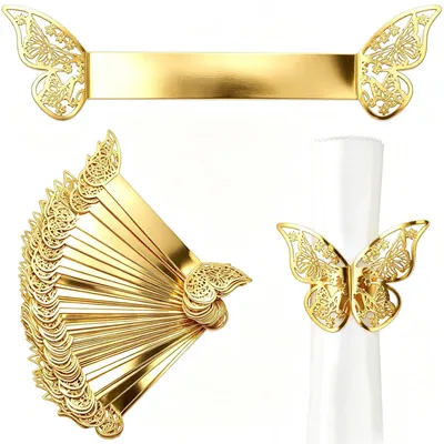 50 Papier-Serviettenringe Schmetterling Gold 21 cm