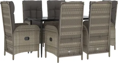 Produktbild von vidaXL 7-tlg. Garten-Essgruppe mit Kissen Schwarz und Grau Poly Rattan