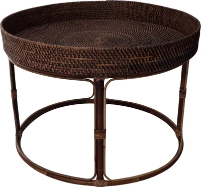 Produktbild von Geflochtener Runder Kaffeetisch, Beistelltisch, Couchtisch aus Rattan in 3 Größen - Braun, Größe: D50cm H27cm, 27*50*50 cm