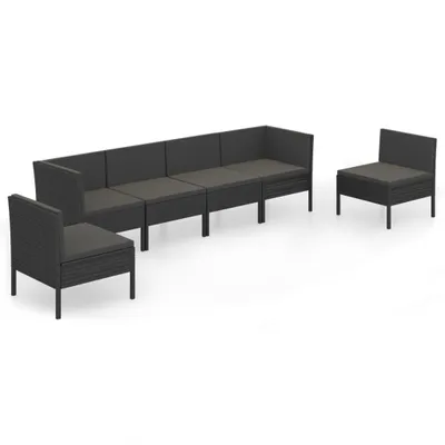 Produktbild von vidaXL 6-tlg. Garten-Lounge-Set mit Auflagen Poly Rattan Schwarz