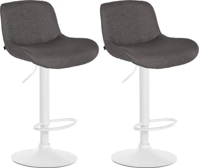 Produktbild von CLP 2er Set Barhocker Solon Weiß höhenverstellbar und drehbar mit Rückenlehne dunkelgrau Material Stoff