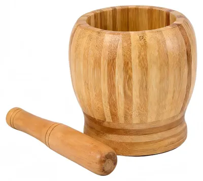 Productafbeelding van Decopatent - Bamboe Vijzel met Stamper Ø11 cm - Duurzame Houten Vijzel Set - Kruiden & Specerijen Malen - Keuken Accessoire Bamboo