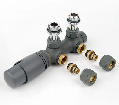 Immagine prodotto di Omgoods - Kit di collegamento con valvola a "H", termostato per radiatore da bagno - antracite