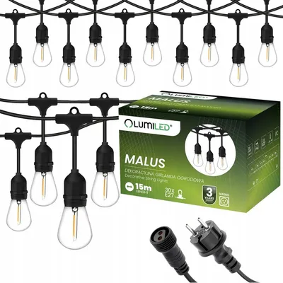 Produktbild von LUMILED rozprávkové svetlá vonkajšie 15 metrov s 30 E27 LED 1W žiarovkou ST45 teplá biela 2700K 230V záhradné vianočné dekorácie terasa rozšíriteľné s napájaním