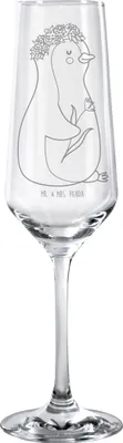 Produktbild von Mr. & Mrs. Panda Glas Pinguin Blumen - Transparent - Geschenk, Trinkglas, Sektglas, Champagnerglas, Wunderschön, Blumenliebe, Geschenkidee, Ziele, Wünsche, Proseccoglas