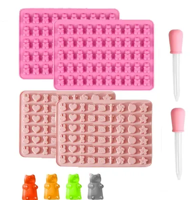 Produktbild von Silikonformen Set 4 Stück für Gummibärchen & Schokolade mit 2 Tropfern
